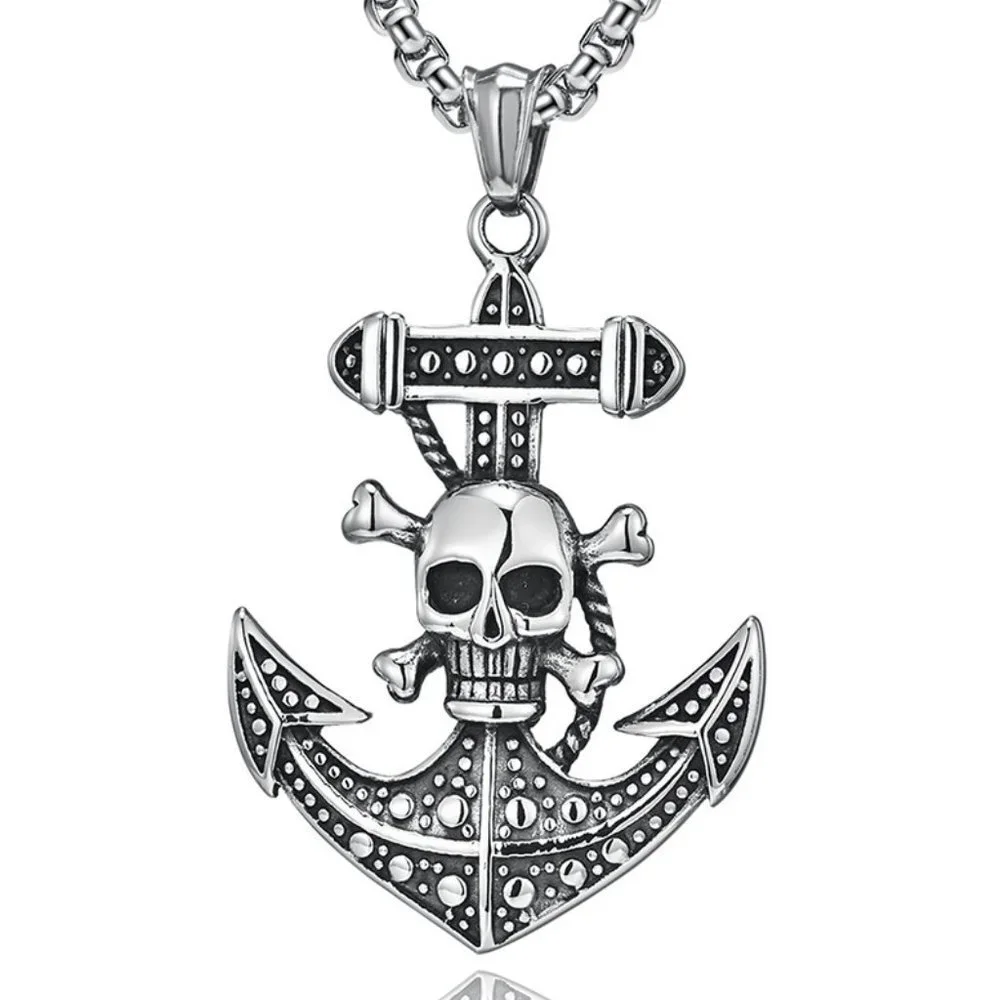 ❤️Halloween style Viking skull bat anchor necklace, N90201P146